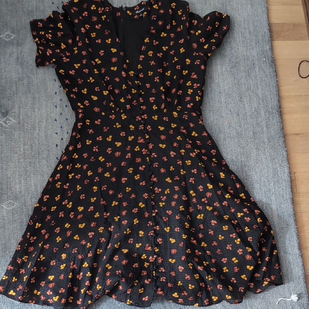 Madewell Black Dress with Orange Floral Pattern